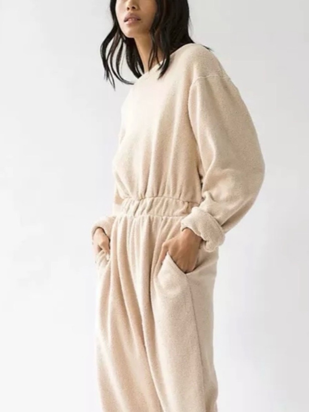 Free People Beach Jumpsuit Keepin It Real XS Tan Long Sleeve Comfy Loungewear